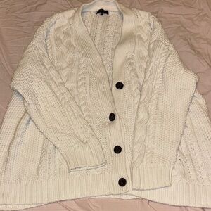 Quince oversized white cotton cable knit cardigan